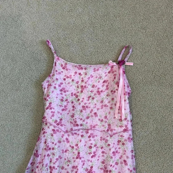Biscotti Pink Floral Tie Back Coquette Asymmetrical Midi Dress Girls Size 10 - Picture 5 of 8